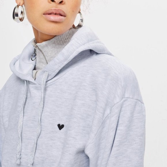 Topshop Tops - Topshop Embroidered Heart Oversized Hoodie